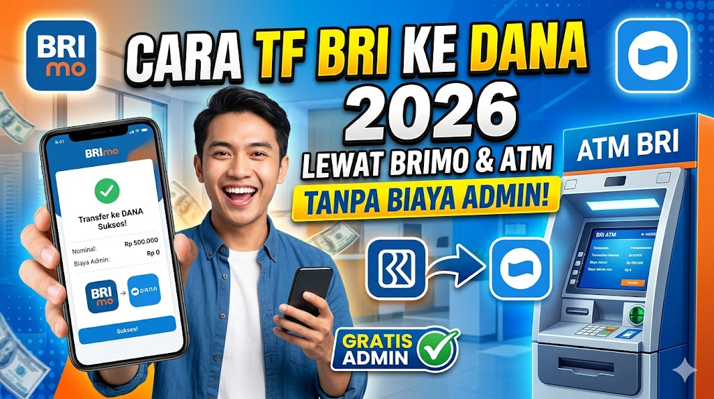 Cara TF BRI ke DANA Lewat BRImo dan ATM Tanpa Biaya Admin 2026