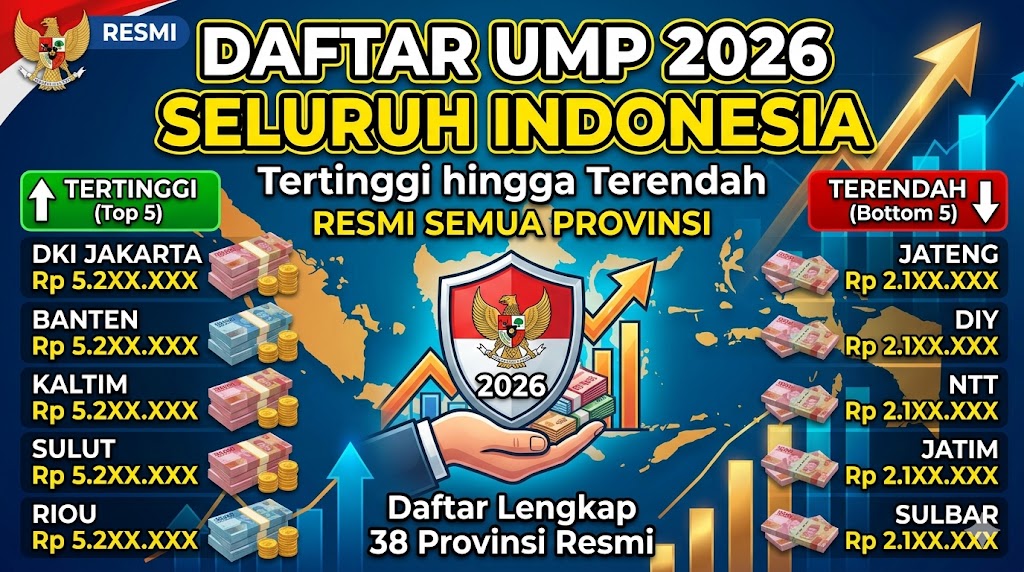 Daftar UMP 2026 Seluruh Indonesia Tertinggi hingga Terendah Resmi Semua Provinsi